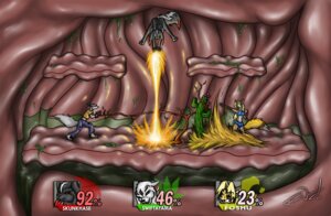 Rating: Questionable Score: 0 Tags: 2008 ambiguous_gender ambiguous_pred anthro battle bodily_fluids cactus canid canine digital_media_(artwork) e621 female female_prey forceswerwolf foshu_(character) fox group hybrid internal magic male male_prey mammal micro multiple_inside nintendo plant skunkhase stomach_acid super_smash_bros. swiftayama tail unseen_pred vore User: bunchy7s