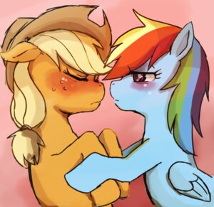 Rating: Safe Score: 0 Tags: aki-tam applejack_(mlp) blonde_hair blue_body blue_feathers blue_fur blush clothing cowboy_hat duo e621 earth_pony equid equine eyes_closed feathered_wings feathers female female/female feral freckles friendship_is_magic fur hair hasbro hat headgear headwear horse low_res mammal multicolored_hair my_little_pony mythological_creature mythological_equine mythology orange_body orange_fur pegasus pony rainbow_dash_(mlp) rainbow_hair wings User: bunchy7s
