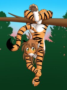 Rating: Questionable Score: 0 Tags: 2010 3:4 anthro branch brown_hair brown_pawpads butt casual_nudity colored conditional_dnp countershading dangling digitigrade dipstick_tail e621 felid female flora_(twokinds) fur hair hang_in_there hanging_by_legs hanging_from_branch in_tree keidran looking_at_viewer mammal markings multicolored_body multicolored_fur nude on_branch open_mouth orange_body orange_fur pantherine pawpads plant simple_background smile solo striped_body striped_fur striped_markings striped_tail stripes tail tail_markings tiger tom_fischbach tree twokinds upside_down white_body white_fur wood User: bunchy7s