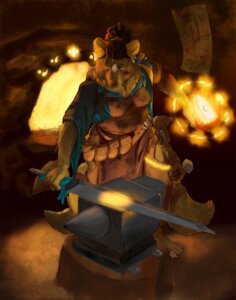 Rating: Safe Score: 0 Tags: 4_tails 5_fingers anthro anvil apron barefoot belt_pouch biped blacksmith bladed_weapon brown_body brown_fur canid canine claws clothed clothing detailed_background digital_media_(artwork) digital_painting_(artwork) e621 ear_piercing ear_stud feet female fingers forge_(hearth) full-length_portrait fur glowing glowing_object hammer hi_res holding_hammer holding_melee_weapon holding_object holding_sword holding_tool holding_weapon inside leather leather_apron leather_clothing looking_at_object looking_down magic mammal melee_weapon monotone_tail multi_tail multicolored_body multicolored_fur painting_(artwork) piercing portrait raccoon_dog smithing smithy solo standing stud_piercing sword symbol tail taleron tan_body tan_ears tan_fur tan_tail tanuki toe_claws tools two_tone_body two_tone_fur warm_colors weapon User: bunchy7s