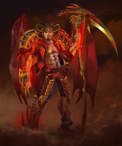 Rating: Safe Score: 0 Tags: armor bare_chest bottomwear brown_hair claws clothing demon e621 ewi-chan93 facial_hair goatee greaves hair holding_object holding_weapon horn humanoid looking_at_viewer magic_user magitech male melee_weapon membrane_(anatomy) membranous_wings pants polearm red_theme scythe smoke snarling solo staff standing weapon wings User: bunchy7s