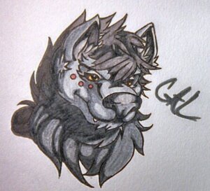 Rating: Safe Score: 0 Tags: anthro black_hair black_nose canid canine canis e621 fluffy fur galeon grin hair headshot_portrait kaijun low_res male mammal orange_eyes portrait smile solo tattoo traditional_media_(artwork) wolf User: bunchy7s