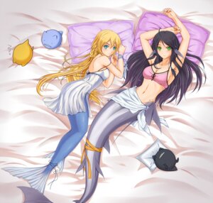 Rating: Safe Score: 0 Tags: aquatic bare_shoulders bed_sheet bedding black_hair blonde_hair blue_eyes clothing duo e621 female fin fish_tail full-length_portrait green_eyes hair head_fin hi_res long_hair looking_at_viewer lying merfolk midnight_(artist) monster_girl_(genre) on_back on_side pajamas pillow portrait raised_arm split_form User: bunchy7s