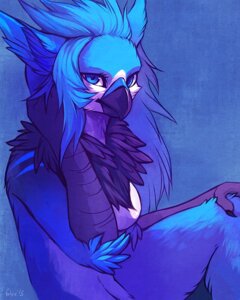 Rating: Safe Score: 0 Tags: 2013 4:5 alivia anthro avian beak bird black_beak blue_body blue_eyes blue_feathers blue_hair blue_jay blue_theme breasts cool_colors corvid digital_media_(artwork) e621 falvie feathers female gryphon hair hand_on_neck jay_(bird) long_hair looking_at_viewer mythological_avian mythological_creature mythology new_world_jay non-mammal_breasts oscine passerine simple_background solo User: bunchy7s