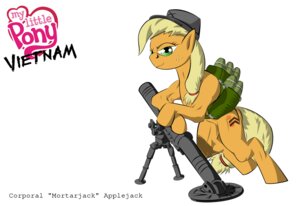 Rating: Safe Score: 0 Tags: applejack_(mlp) artillery blonde_hair clothing e621 earth_pony equid equine female feral friendship_is_magic green_eyes hair hasbro hat headgear headwear hi_res horse mammal mortar my_little_pony pony ranged_weapon simple_background solo tail unknown_artist vietnam weapon white_background User: bunchy7s