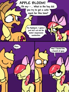 Rating: Explicit Score: 0 Tags: 2011 3:4 accessory apple_bloom_(mlp) applejack_(mlp) blonde_hair bodily_fluids bow_(feature) bow_accessory bow_ribbon clothing comic cowboy_hat cum cutie_mark duo e621 earth_pony english_text equid equine female feral freckles friendship_is_magic genital_fluids hair hair_accessory hair_bow hair_ribbon hasbro hat headgear headwear horse humor mammal my_little_pony pony quadruped red_hair ribbons sibling_(lore) sister_(lore) sisters_(lore) surprised tail text the_weaver young young_feral User: bunchy7s