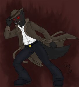 Rating: Safe Score: 0 Tags: anthro belt black_body black_fur bottomwear canid canine canis clothed clothing coat e621 fedora footwear fully_clothed fur hat headgear headwear holding_clothing holding_hat holding_headgear holding_headwear holding_object in_abyss male mammal maxis_core pants red_eyes shirt shoes solo tail topwear trenchcoat undead vampire wolf User: bunchy7s