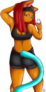 Rating: Safe Score: 0 Tags: accessory anthro biped blue_tail bottle bottomwear bra bubble_kitten17 butt clothed clothing container domestic_cat e621 feather_chibika felid feline felis female headband hi_res looking_at_viewer looking_back mammal purple_eyes rear_view shorts solo standing tail towel underwear water_bottle wet User: bunchy7s