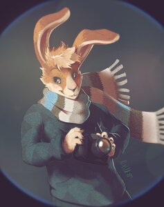 Rating: Safe Score: 0 Tags: 5_fingers black_nose blue_eyes bottomwear camera circle clothed clothing e621 eyebrows fingers flir_(rabbit) fur happy holding_camera holding_object kaidzsu lagomorph leporid male mammal multicolored_body multicolored_fur pants photographer rabbit scarf shirt solo tan_body tan_eyebrows tan_fur topwear User: bunchy7s