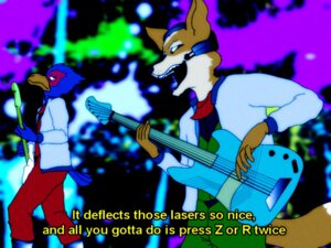 Rating: Safe Score: 0 Tags: 4:3 a_fox_in_space anthro avian band barrel_roll blue_body blue_feathers canid canine do_a_barrel_roll duo e621 electric_guitar english_text falco_lombardi feathers fox fox_mccloud fredryk_phox guitar male mammal musical_instrument nintendo playing_guitar playing_music plucked_string_instrument star_fox string_instrument tail text User: bunchy7s