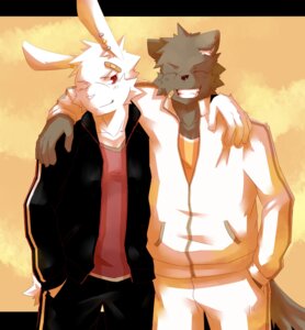 Rating: Safe Score: 0 Tags: anthro bandage black_body black_clothing black_fur clothing duo e621 ear_piercing fur hug lagomorph leporid male mammal piercing rabbit red_eyes silverio smile tail white_body white_clothing white_fur User: bunchy7s