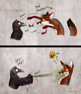 Rating: Safe Score: 0 Tags: 2010 avian beak bird canid canine copyright_symbol corvid corvus_(genus) crow culpeofox dialogue duo e621 english_text eye_contact feathers feral fire fox hypnosis looking_at_another male mammal markings mind_control oscine passerine pepper_spray pictographics symbol tail tail_markings text yellow_eyes User: bunchy7s