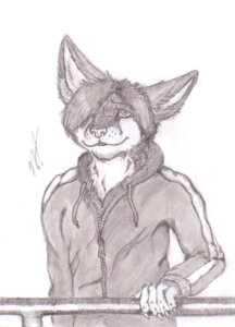 Rating: Safe Score: 0 Tags: anthro canid canine clothing e621 fennec_fox fox greyscale jacket looking_at_viewer male mammal monochrome simple_background smile solo tanim-kaxa topwear true_fox User: bunchy7s