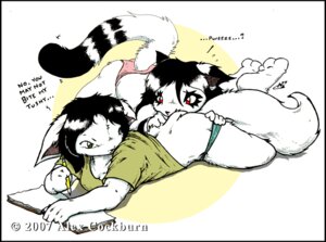 Rating: Questionable Score: 0 Tags: 2007 anthro barefoot begging bite black_body black_border black_fur black_hair border bottomwear clothed clothing dialogue digital_media_(artwork) dipstick_tail domestic_cat duo e621 ears_down english_text facial_markings feet felid feline felis female fluffy fluffy_tail fur green_bottomwear green_clothing green_eyes hair head_markings holding_object holding_pencil holding_writing_utensil humanoid_pointy_ears humor lying mammal markings multicolored_tail notebook o-kemono o-kemono_(character) on_front panties pencil_(object) pink_bottomwear pink_clothing pivoted_ears pointy_ears pussycat_(o-kemono) red_eyes ring_(marking) ringed_tail shirt striped_markings striped_tail stripes tail tail_markings tan_clothing tan_topwear text topless topwear two_tone_tail underwear unimpressed white_body white_fur writing_utensil User: bunchy7s