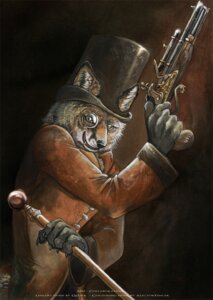 Rating: Safe Score: 0 Tags: 2010 alternative_fashion anthro artist_name black_body black_fur black_nose black_powder_weapon brown_body brown_fur cane canid canine clothing dated e621 eyewear flintlock flintlock_pistol fox fur glistening glistening_eyes grin hat headgear headwear holding_object holding_weapon looking_at_viewer male mammal monocle ranged_weapon scope shaded simple_background simul smile solo standing steampunk text top_hat weapon white_body white_fur year yellow_eyes User: bunchy7s