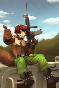 Rating: Safe Score: 0 Tags: anthro ar-15 assault_rifle belt biped boots bottomwear brown_body brown_fur brown_hair brown_tail clothed clothing cloud collar day detailed_background digital_media_(artwork) e621 footwear fur gesture grin gulonine gun hair hand_gesture holding_gun holding_object holding_ranged_weapon holding_weapon iskra konrad_zengel looking_at_viewer m4 male mammal marten mustelid musteline outside pants pawpads plant ranged_weapon rifle shaded sharp_teeth shoes short_hair sitting sky smile solo spiked_collar spikes tail teeth thumbs_up topless tree weapon weaver_rail wristband yellow_eyes User: bunchy7s
