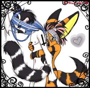 Rating: Questionable Score: 0 Tags: 2003 alternative_fashion anthro crossgender duo e621 female femboy ftm_crossgender glamfur heart_symbol j-fashion kaku_q._spookaboo kakumatsurou lemur low_res male mammal mtf_crossgender pigtails primate ring-tailed_lemur strepsirrhine tail visual_kei yellow_eyes zeriara_(character) User: bunchy7s
