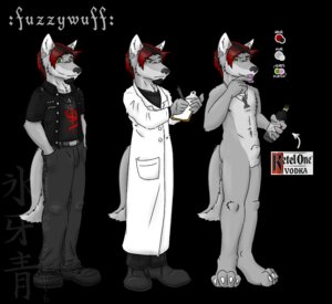 Rating: Explicit Score: 0 Tags: alcohol alternative_fashion animal_genitalia balls beverage canid canine clothing coat drinking e621 food fully_sheathed fuzzywuff genitals goth icefang_cerule ketel_one lab_coat male mammal model_sheet nude sheath solo tail topwear vodka User: bunchy7s