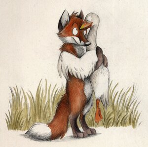 Rating: Safe Score: 0 Tags: 2010 ambiguous_gender anatid anseriform avian beak bird canid canine dipstick_tail duck duo e621 feral fox hug love mammal markings predator/prey skia tail tail_markings User: bunchy7s