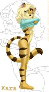Rating: Questionable Score: 0 Tags: anthro avoid_posting bbmbbf biped bottomless breasts brown_nose clothed clothing copyright_symbol digital_media_(artwork) e621 felid female fur hair hi_res kara_(furryneko) mammal pantherine shirt solo standing stripes symbol tail tiger topwear under_boob undressing User: bunchy7s