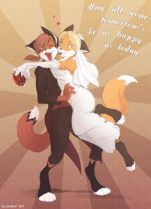 Rating: Safe Score: 0 Tags: anthro blonde_hair brown_hair buke canid canine clothed clothing digital_media_(artwork) dress duo e621 female fox fully_clothed hair heart_symbol male male/female mammal open_mouth standing suit tail tongue twinkle-sez wedding_dress User: bunchy7s