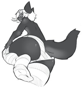 Rating: Questionable Score: 0 Tags: 0r0ch1 anthro blush butt clothed clothing crossdressing e621 eyewear femboy footwear glasses legwear male socks solo tail underwear User: bunchy7s