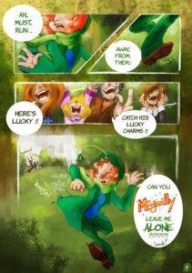 Rating: Safe Score: 0 Tags: blonde_hair brown_hair clothing comic e621 english_text female forest general_mills grass hair hat headgear headwear hi_res human leprechaun looking_back lucky_and_chocolate_charms lucky_charms lucky_the_leprechaun male mammal mascot orange_hair outside plant spirale teeth text tree wood yelling User: bunchy7s