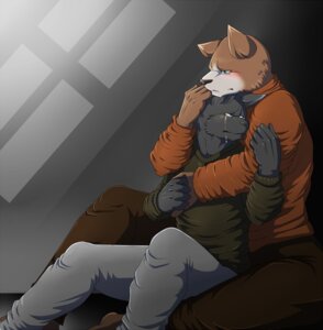 Rating: Safe Score: 0 Tags: anthro black_body black_fur black_nose blush bodily_fluids canid canine canis clothing duo e621 frown fur green_eyes hug intimate male mammal sad tears toku wolf User: bunchy7s
