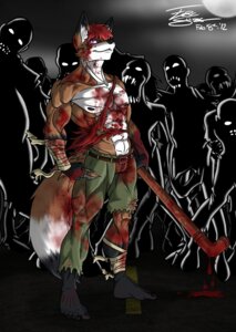 Rating: Questionable Score: 0 Tags: 2012 abs acommonmisconception anthro apocalypse bandage biceps blood bodily_fluids bottomwear canid canine clothed clothing club_(weapon) dated digital_media_(artwork) dipstick_tail e621 fangs fox full-length_portrait group hi_res holding_object holding_weapon male mammal markings melee_weapon muscular muscular_male night nipples pants pecs pipe portrait signature solo_focus tail tail_markings teeth topless torn_clothing undead weapon zombie User: bunchy7s