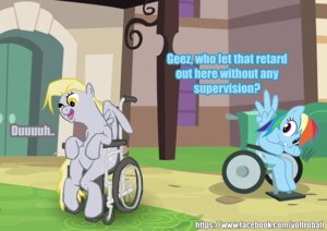 Rating: Safe Score: 0 Tags: 2012 ableism ableist_slur amber_eyes average_artist blonde_hair blue_body blue_feathers blue_fur bodily_fluids cutie_mark derpy_hooves_(mlp) dialogue disability door drooling duo e621 english_text equid equine feathered_wings feathers female feral friendship_is_magic fur grey_body grey_fur hair hasbro lol_comments mammal multicolored_hair my_little_pony mythological_creature mythological_equine mythology outside pegasus purple_eyes rainbow_dash_(mlp) rainbow_hair rude saliva slightly_chubby slur tail text vehicle what wheelchair window wings yellow_eyes User: bunchy7s
