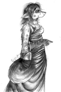 Rating: Safe Score: 0 Tags: 2007 alternative_fashion anthro canid canine clothing dress e621 female gesture glamfur goth graphite_(artwork) greyscale hand_gesture mammal monochrome pointing portrait side_view sketch solo tail three-quarter_portrait tousled traditional_media_(artwork) valpsy User: bunchy7s