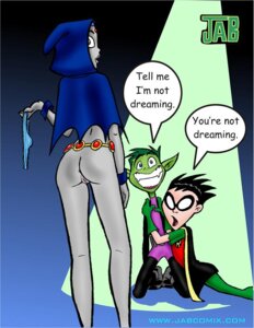 Rating: Explicit Score: 0 Tags: 1girls 2boys beast_boy dc dc_comics dialogue dick_grayson english_text female human jab jabcomix.com male multiple_boys multiple_males rachel_roth raven_(dc) robin_(dc) robin_(dick_grayson) rule34 speech_bubble straight straight_hair teen_titans text User: bunchy7s