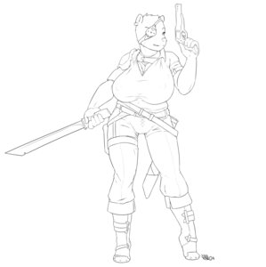 Rating: Safe Score: 0 Tags: armor bear belt big_breasts boots breasts clothed clothing e621 ear_piercing eye_patch eyewear female footwear gun hear_(artist) huge_breasts line_art mammal melee_weapon monochrome piercing ranged_weapon shoes solo sword vanessa_richtenstein weapon User: bunchy7s