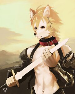Rating: Safe Score: 0 Tags: accessory anthro armor canid canine canis collar crossed_clips detailed detailed_background e621 hair_accessory hairclip hi_res holding_melee_weapon holding_object holding_sword holding_weapon kiske_7key male mammal melee_weapon solo sword toony weapon wolf User: bunchy7s