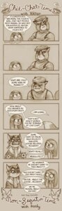 Rating: Safe Score: 0 Tags: anatid anseriform anserine anthro avian beak bird breaking_the_fourth_wall clothed clothing dialogue dipstick_tail domestic_cat duo_focus e621 english_text eye_patch eyewear felid feline felis female feral goggles goose group hat headgear headwear hi_res hot_drink human humor lackadaisy male mammal markings pilot rocky_rickaby scarf speech_bubble suspenders tail tail_markings text tracy_j._butler viktor_vasko User: bunchy7s