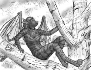 Rating: Safe Score: 0 Tags: 4_toes 5_fingers absurd_res anthro biped branch canopy claws digitigrade e621 feet fingers greyscale hair hi_res in_tree insect_wings kellashee male monochrome nude on_branch outside plant rimefox side_view sketch solo stripes toes tree wings User: bunchy7s