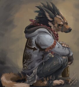 Rating: Safe Score: 0 Tags: alcohol anthro beverage bloodshot23 bottle canid canine clothed clothing container crouching e621 looking_back male mammal piercing red_eyes sad side_view simple_background solo tail zeba User: bunchy7s