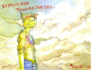 Rating: Safe Score: 0 Tags: 2006 alternative_fashion anthro avian ayato beak bird clothed clothing detailed_background e621 english_text gryphon half-length_portrait hippie low_res male mythological_avian mythological_creature mythology painting_(artwork) portrait solo text toony topless traditional_media_(artwork) traditional_painting_(artwork) traditional_watercolor_(artwork) watercolor_(artwork) User: bunchy7s