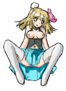 Rating: Explicit Score: 0 Tags: blonde_hair blue_dress breasts female green_eyes pink_ribbon rule34 thighhighs User: bunchy7s