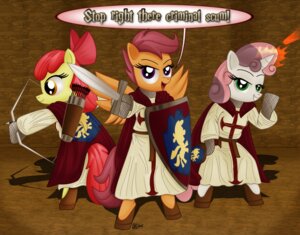 Rating: Safe Score: 0 Tags: anthro apple_bloom_(mlp) armor arrow_(weapon) bow_(weapon) cutie_mark_crusaders_(mlp) dcencia dialogue e621 earth_pony english_text equid equine feathered_wings feathers female friendship_is_magic group hasbro holding_melee_weapon holding_object holding_sword holding_weapon horn horse knight looking_at_viewer mammal melee_weapon my_little_pony mythological_creature mythological_equine mythology orange_body orange_feathers pegasus pony pose quiver_(object) ranged_weapon scootaloo_(mlp) shield speech_bubble sweetie_belle_(mlp) sword tail text unicorn warrior weapon wings User: bunchy7s