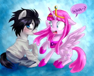 Rating: Safe Score: 0 Tags: 2013 adventure_time alternate_species alternative_fashion black_hair blue_eyes bodily_fluids candy_people_(at) cartoon_network clothing crossover crown death_note duo e621 equid equine feathered_wings feathers female food food_creature food_hair goth hair hasbro headgear hi_res horn humanoid l_(death_note) living_gum male mammal my_little_pony mythological_creature mythological_equine mythology open_mouth ponification princess_bubblegum pseudo_hair shocked sweat tiara winged_unicorn wings zorbitas User: bunchy7s