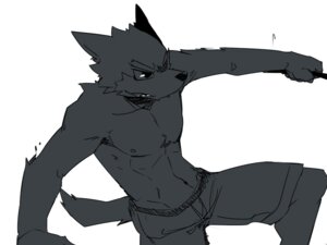 Rating: Safe Score: 0 Tags: 2013 4:3 anthro bottomwear canid canine canis clothed clothing e621 grin guang_yang kemono luwei_(artist) male mammal monochrome shorts smile solo topless wolf User: bunchy7s