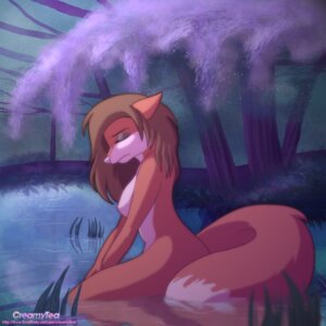 Rating: Questionable Score: 0 Tags: 1:1 anthro biped breasts brown_hair canid canine creamytea e621 female fox hair kneeling mammal naturally_censored nipple_tuft nude pond sad solo tail tuft water User: bunchy7s