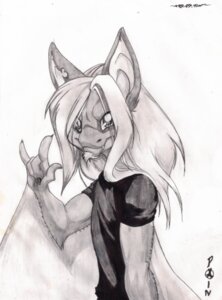 Rating: Safe Score: 0 Tags: 2010 anthro bat clothing e621 facial_hair fangs goatee greyscale hair long_hair looking_at_viewer male mammal monochrome royal-pain-in-the-ass shirt simple_background solo teeth topwear traditional_media_(artwork) white_background User: bunchy7s