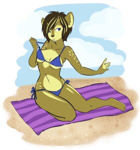 Rating: Safe Score: 0 Tags: anthro beach bikini blue_eyes clothed clothing detailed_background e621 female hizzie horn off_shoulder on_towel outside sand seaside skimpy sky solo swimwear towel two-piece_swimsuit unknown_species User: bunchy7s