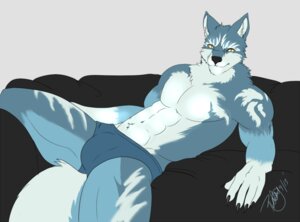 Rating: Questionable Score: 0 Tags: 2013 abs anthro biceps big_muscles biped black_nose blue_body blue_fur bulge canid canine canis claws clothed clothing e621 fur looking_at_viewer lying male mammal muscular muscular_anthro muscular_male on_back pecs pose reclining rielity solo spread_legs spreading topless underwear white_body white_fur wolf yellow_eyes User: bunchy7s
