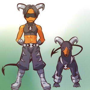 Rating: Safe Score: 0 Tags: 1:1 alternate_species belt black_hair bottomwear clothing cosplay duo e621 feral generation_2_pokemon hair hitec horn houndoom human humanized looking_at_viewer male mammal nintendo pants pokemon pokemon_(species) short_hair tail User: bunchy7s