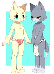 Rating: Questionable Score: 0 Tags: anthro blush bulge canid canine chest_tuft clothing covering duo e621 fur hi_res male mammal question_mark tuft underwear yellow_eyes まこと User: bunchy7s