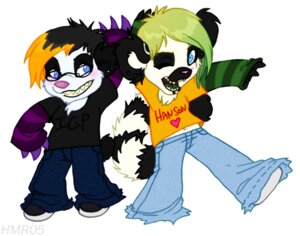 Rating: Safe Score: 0 Tags: 2005 alternative_fashion anthro band_merch band_shirt bear blue_eyes bottomwear clothed clothing duo e621 eyewear female giant_panda glamfur glasses goth green_hair hair hanson_(band) hybrid insane_clown_posse lemur mall_goth mammal one_eye_closed oversized_bottomwear oversized_clothing oversized_pants pants primate ring-tailed_lemur shirt short_hair simple_background strepsirrhine teeth topwear white_background zeriara zeriara_(character) User: bunchy7s