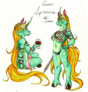 Rating: Questionable Score: 0 Tags: anthro blonde_hair breasts clothed clothing dominant e621 ear_piercing equid equine female fur green_body green_fur hair holding_glass holding_object horn iko ikorane long_hair mammal melee_weapon multiple_poses mythological_creature mythological_equine mythology nipples piercing pose royalty short_hair simple_background skimpy solo sword syracuse tail unicorn weapon white_background User: bunchy7s